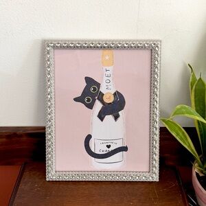 Champagne Taste on a Black Cat’s Budget Pink Canvas Art Print Rhinestone Framed